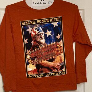 Willie Nelson Original Franks Bros' print Live National Treasure orange sze smal